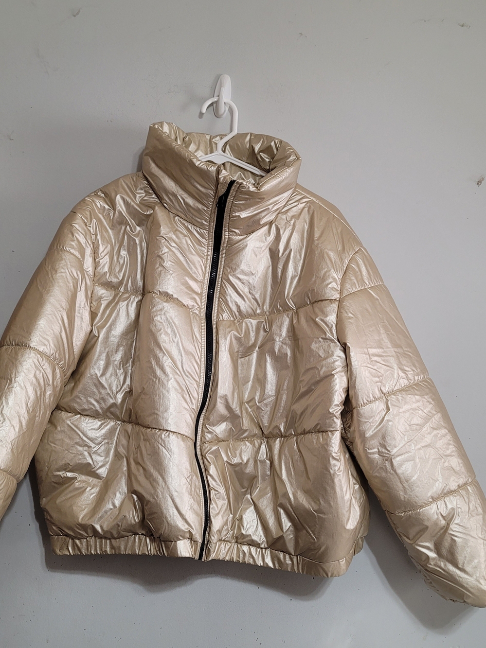 wild fable Metallic Champagne Gold Puffer Jacket Coat 1X XXL Zip Up Winter Fall